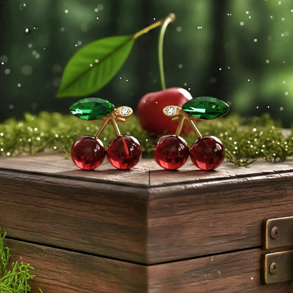 Cute Cherry Stud Earrings Dainty Minimalist | 925 Sterling Silver Posts 🍒 - Picture 3 of 10